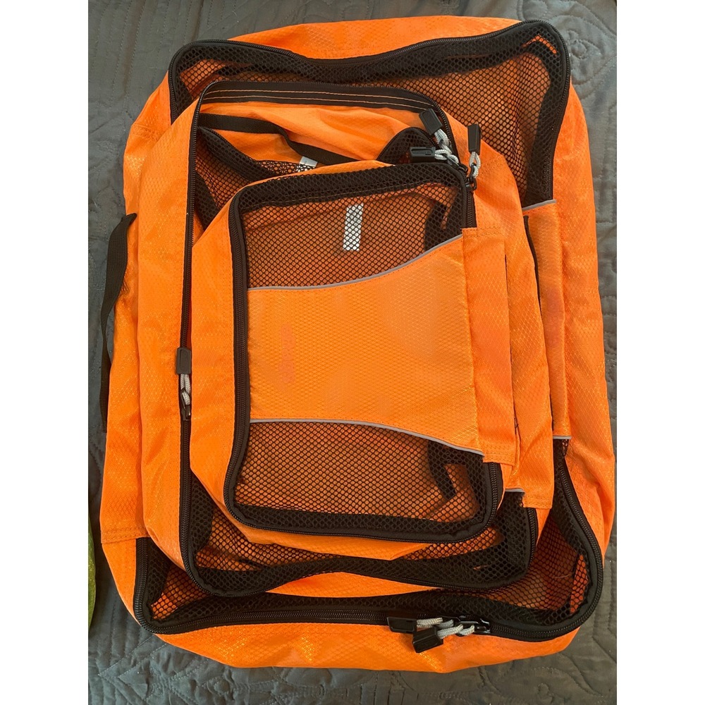eBags Packing Cubes Set of 3 Neon Orange Travel Organizers Ripstop Nylon Mesh
